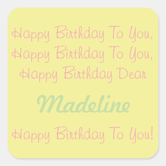Sticker Carré Joyeux chant d'anniversaire à la menthe rose jaune (Devant)