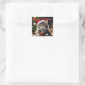 Sticker Carré Joyeux chat de Noël (Sac)