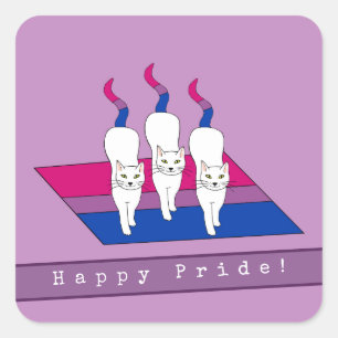 Sticker Carré Joyeux Chats Pride Avec Drapeau Pride Bisexuel