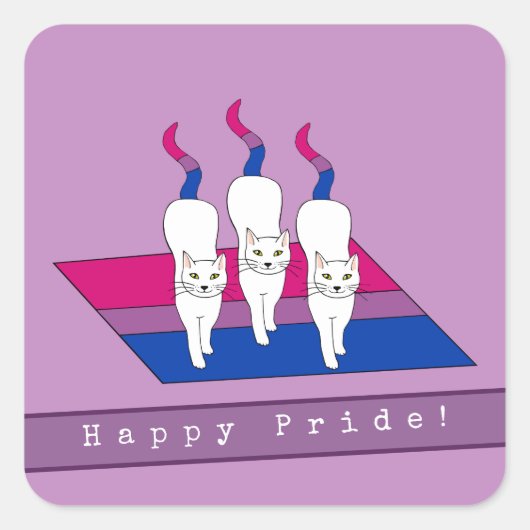 Sticker Carré Joyeux Chats Pride Avec Drapeau Pride Bisexuel (Devant)