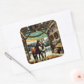 Sticker Carré Joyeux Chevaux de Cartoon de Noël (Enveloppe)