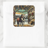 Sticker Carré Joyeux Chevaux de Cartoon de Noël (Sac)