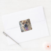 Sticker Carré Joyeux chien Brown avec langue tachetée (Enveloppe)