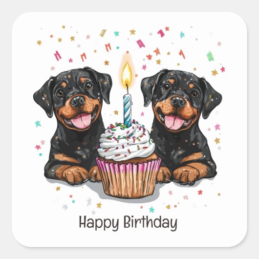 Sticker Carré Joyeux chien Rottweiler d'anniversaire (Devant)
