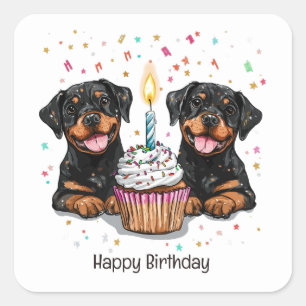 Sticker Carré Joyeux chien Rottweiler d'anniversaire