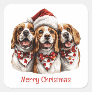 Sticker Carré Joyeux Chiens Beagles de Noël