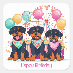 Sticker Carré Joyeux Chiens Rottweiler D'Anniversaire À Un Carna