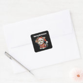 Sticker Carré Joyeux chiot de Noël (Enveloppe)