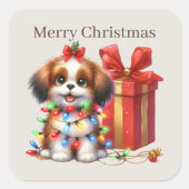 Sticker Carré Joyeux chiot de Noël (Devant)
