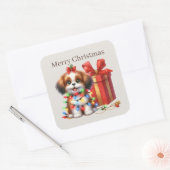 Sticker Carré Joyeux chiot de Noël (Enveloppe)