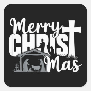 Sticker Carré Joyeux Christ Mas chrétien Noël Jésus Famille