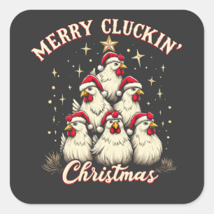 Sticker Carré Joyeux clucage Noël Funny Chicken Roosters