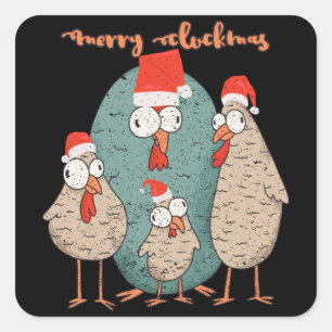 Sticker Carré Joyeux Cluckmas - Poules de Noël drôles