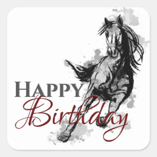 Sticker Carré Joyeux Croquis d'anniversaire Galloping Horse