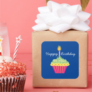 Sticker Carré Joyeux Cupcake d'anniversaire