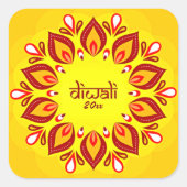 Sticker Carré Joyeux Diwali Ajouter année Jaune Rouge (Devant)