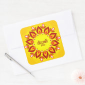Sticker Carré Joyeux Diwali Ajouter année Jaune Rouge (Enveloppe)