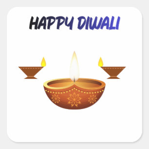 Sticker Carré Joyeux Diwali Lampe à Huile Traditionnelle Festiva