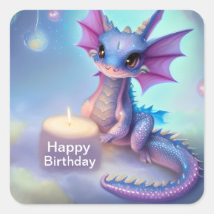 Sticker Carré Joyeux Dragon Bébé Anniversaire