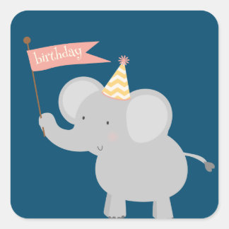 Sticker Carré Joyeux éléphant d'anniversaire