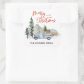 Sticker Carré Joyeux Enveloppe Noël Sceau Rustique Camion Woods (Sac)
