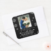 Sticker Carré Joyeux et Marié Typographie Premier Noël Photo (Enveloppe)