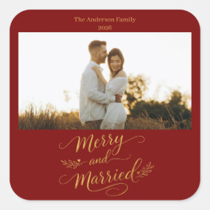 Sticker Carré Joyeux et Mariés Noël de Mariage Personnalisé