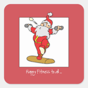 Sticker Carré Joyeux exercice de remise en forme Noël avec Père 