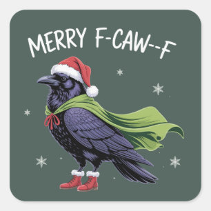 Sticker Carré Joyeux F-Caw-F Corbeau Drôle de Noël Corbeau Sarca
