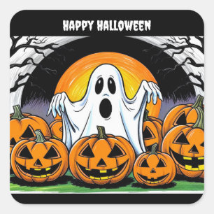 Sticker Carré Joyeux fantôme d'Halloween