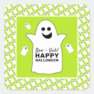 Sticker Carré Joyeux Fantôme, fête d'Halloween verte