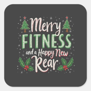 Sticker Carré Joyeux Fitness et Bonne Année Nouvel Arrière Muscu
