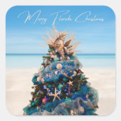 Sticker Carré Joyeux Floride Noël Tropical Beach and Tree (Devant)