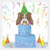 Sticker Carré Joyeux gâteau d'anniversaire Cavalier King Charles (Devant)