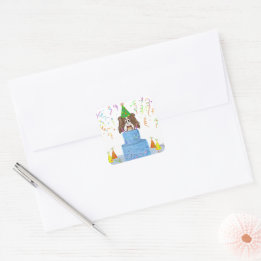 Sticker Carré Joyeux gâteau d'anniversaire Cavalier King Charles