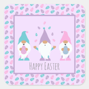 Sticker Carré Joyeux Gnome de Pâques Jonglant des oeufs de Pâq