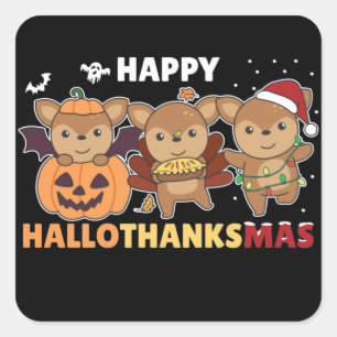 Sticker Carré Joyeux Hallothanksmas Deers Noël Cerf Carré S