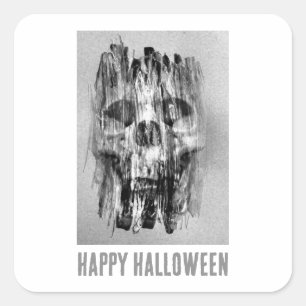 Sticker Carré Joyeux Halloween. Crâne en détresse