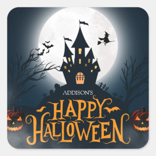 Sticker Carré Joyeux Halloween Illustré Noir et Orange