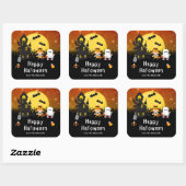 Sticker Carré Joyeux Halloween Party sorcière Ghost Orange (Feuille)