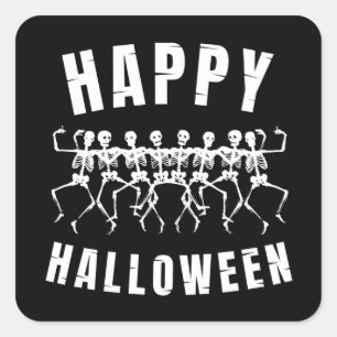 STICKER CARRÉ JOYEUX HALLOWEEN SQUELETTES DANSEURS