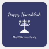 Sticker Carré Joyeux Hanoukka Menorah bleu simple (Devant)