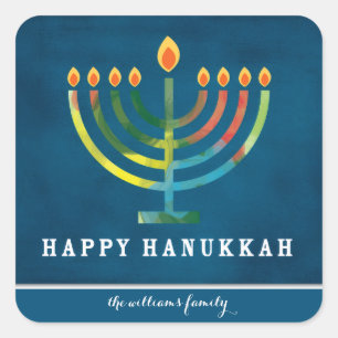 Sticker Carré Joyeux Hanukkah personnalisé