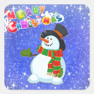 Sticker Carré Joyeux homme de neige de Noël
