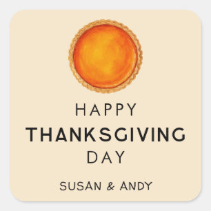 Sticker Carré Joyeux jour de Thanksgiving avec tarte au potiron