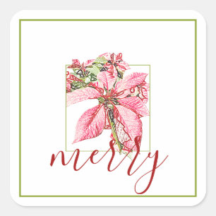 Sticker Carré Joyeux Joyeux Poinsettia Vintage