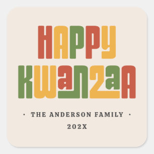Sticker Carré Joyeux Kwanzaa texte rouge vert jaune