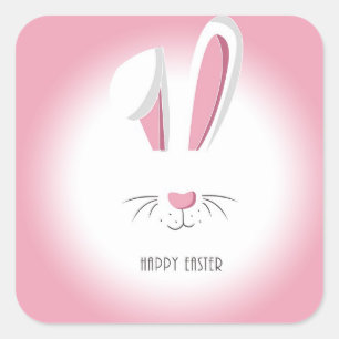 Sticker Carré Joyeux lapin de Pâques rose parfait
