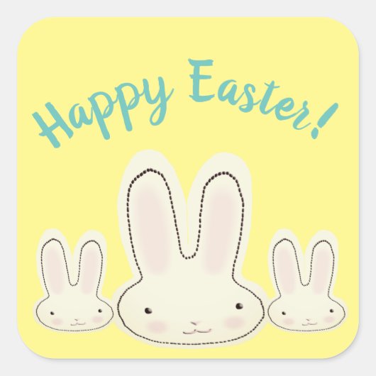 Sticker Carré Joyeux lapins de Pâques mignonette jaune script pe (Devant)