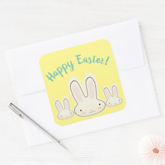 Sticker Carré Joyeux lapins de Pâques mignonette jaune script pe (Enveloppe)